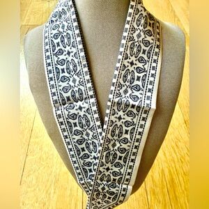 New Black and White Printed Silk Satin Scarf